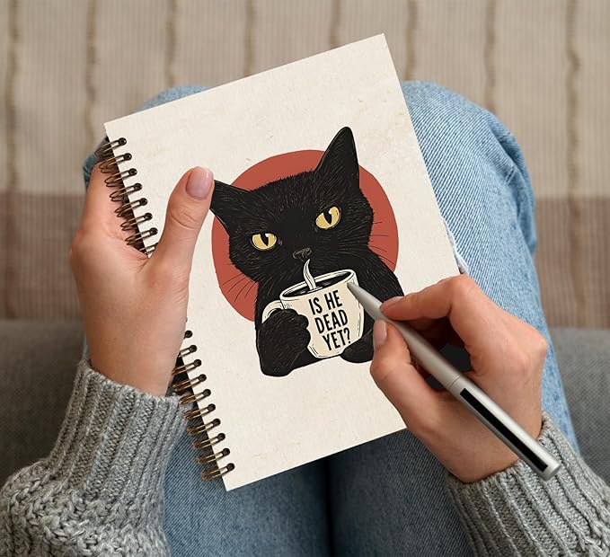 KDHTY Funny Office Notebooks,Vintage Funny Black Cat Notebook Journal,Cat Office Supplies Notebooks for School,Gifts for Cat Lovers,Sarcastic Office Work Humor Gifts for Coworkers Women Men Hardcover Spiral Notebook 5.5 x 8.3