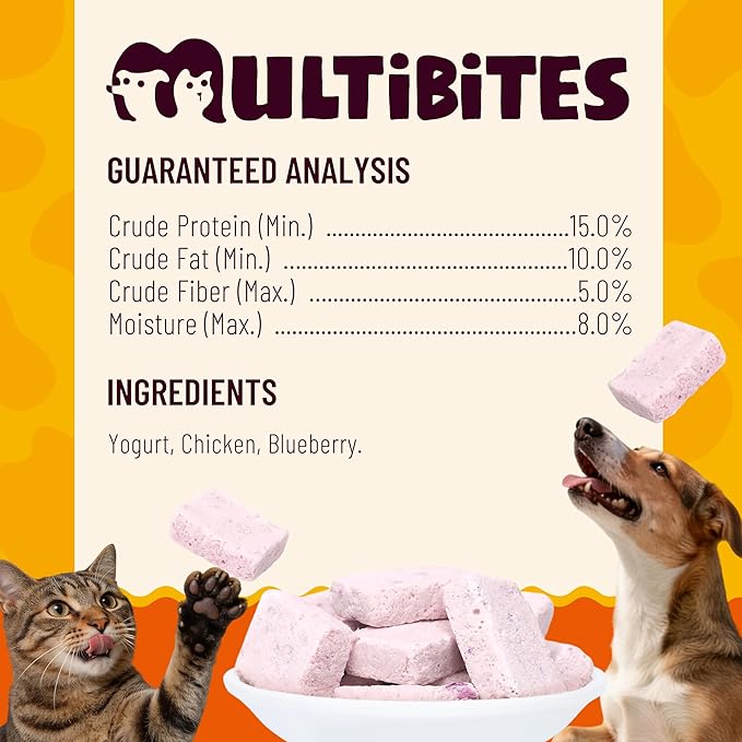Freeze Dried Blueberry Yogurt Cat&Dog Treats - Healthy Dog Snacks with Probiotics for Digestive&Eye Health - Crunchy High Protein Pet Training Treats or Food Toppers 2.82oz