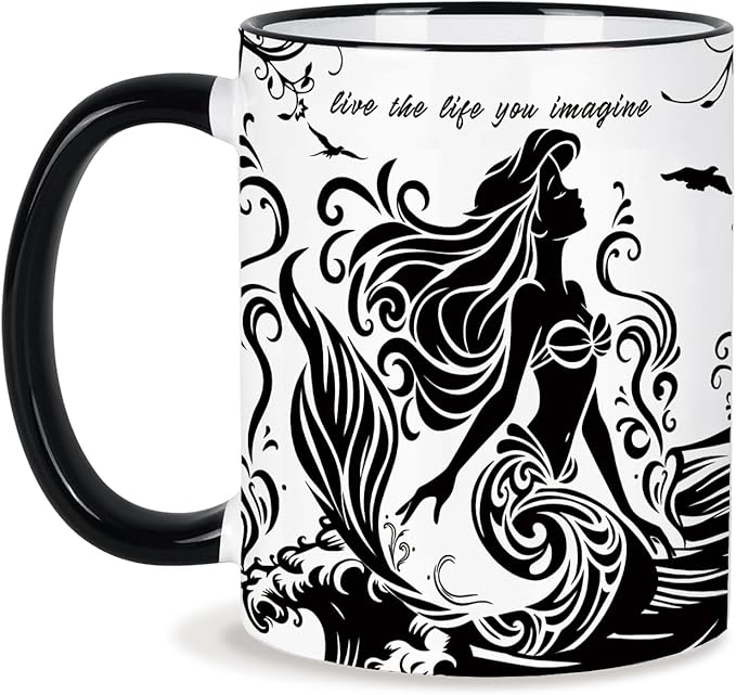 Mermaid Coffee Mug 11 Oz Mothers Day Birthday Gifts for Women, Black and White Mugs, Birthday Gift for Women Friendship, Mermaid Coffee Cup Adult Gifts for Friends, Mom, Grandma