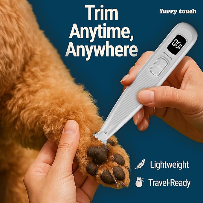 Dog Paw Trimmer - Electric Cordless Pet Clippers for Dogs & Cats - Quiet Dual-Speed Groomer with Pet-Safe Blade for Feet, Ears, Face - USB-C Rechargeable - with Travel Bag, Comb & Brush