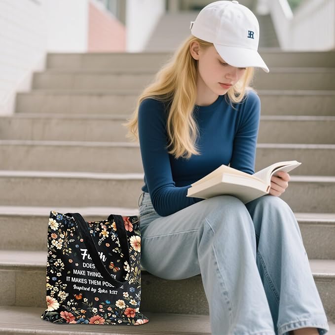 Aesthetic Canvas Tote Bag for Women - with Magnetic Snap Closure & Zipper Inner Pocket Reusable Bag for Shopping
