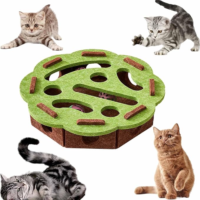 Cat Scratch Pad Toy with Ball Felt Cat for Indoor Cats (Green No.2)