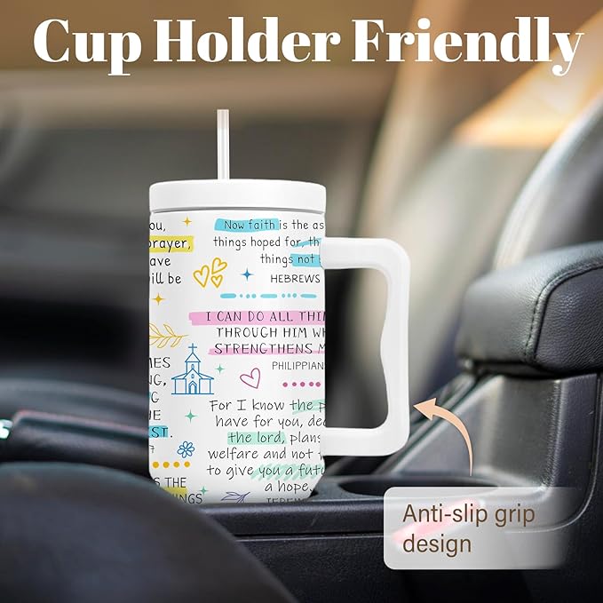 Christian Tumbler With Handle 40 Oz, Inspirational Christmas Tumbler For Women, Christian Gifts For Women Mom Wife Friends Coworkers, Christmas Coffee Insulated Cup