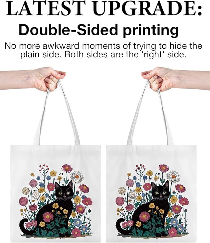 Cute Cat Canvas Tote Bag for Women Funny Cat Bag for Shopping Work Travel Lover Totes Gifts