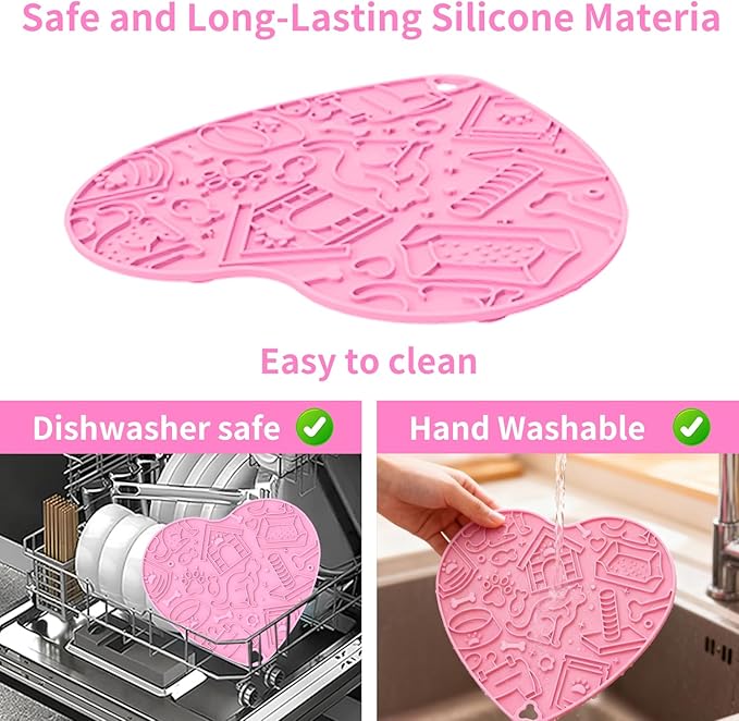 Silicone Slow Feeder Dog & Cat Bowl with Suction Cups – Non-Slip Fun Pattern for Dogs and Cats, Interactive Pet Enrichment Bowl, Treat Eating Feeder, Heart-Shaped Mat Compatible (Cherry Blossom Pink)