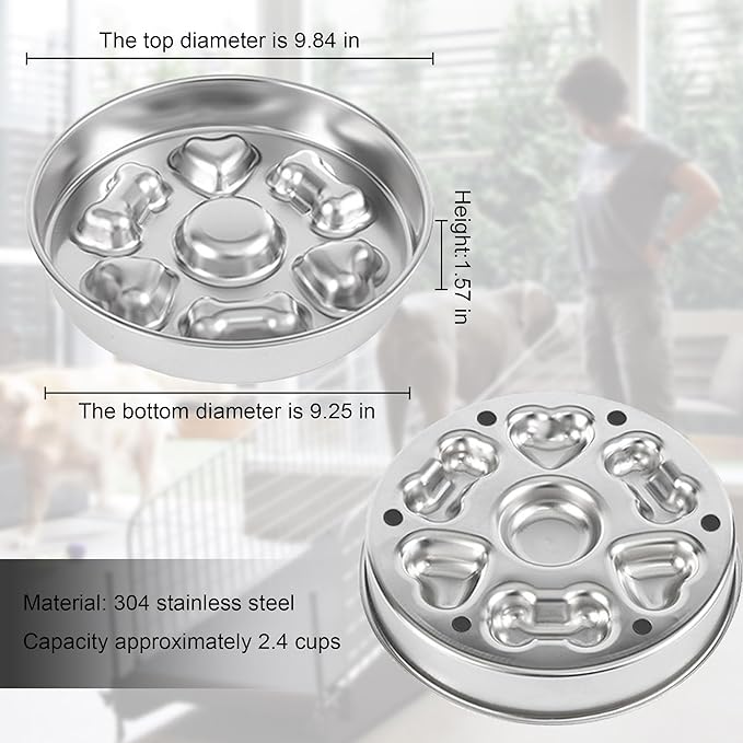 2 in 1 Slow Feeder Dog Bowl Stainless Steel, Medium Breed 2-Cups Slow Down Eating Dish, Dog Cat Food Bowls for Small & Medium Sized Dog (Dual-Purpose Dish)