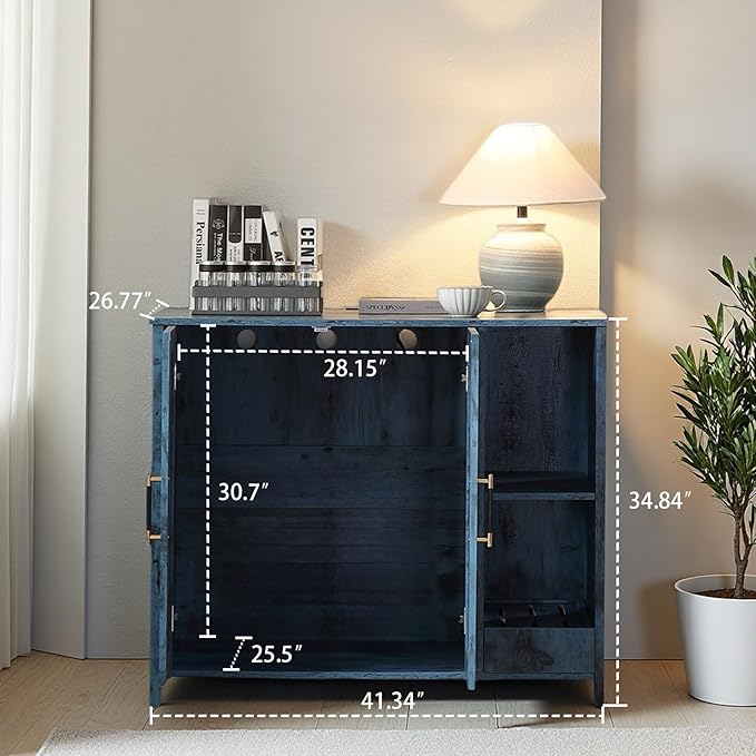 Cat Litter Box Cabinet with Litter Collector and a Dog-Proof Adjustable Shelf,Litter Box Enclosure Compatible with Cat Robot 3 & 4, and Integrated Power Outlet (Blue)