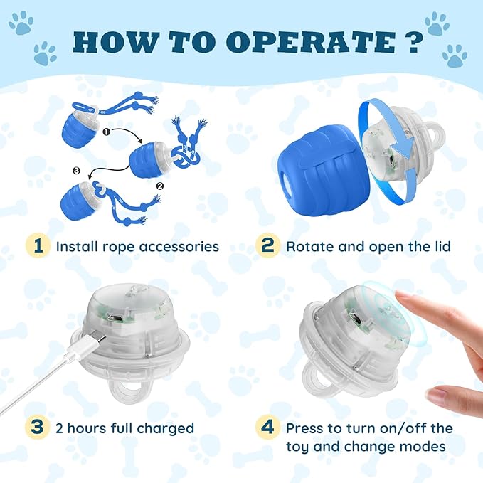 Interactive Dog Toys Ball - New Upgraded Chase Buddy Dog Toy for Small Dogs, Automatic Moving and Rolling Dogs Ball for Boredom, USB Rechargeable(Blue)