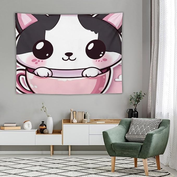 MaSiledy Tapestry Kawaii Cat Tapestries for Bedroom Cute Cat Kitten Tapestry As Wall Art Wall Art for Home Decor Landscape 60"x80" Wall Hanging for Home Decor Bedroom Living Room Dorm Decor