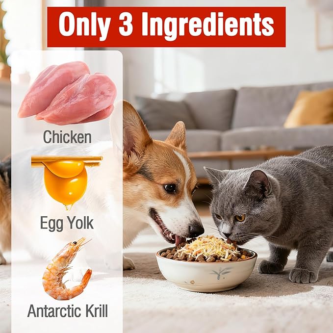 3.5 OZ Raw Antarctic Krill Freeze Dried Egg Yolk Chicken Cat & Dog Food Toppers High Protein Food Toppers Skin & Coat Support 100g