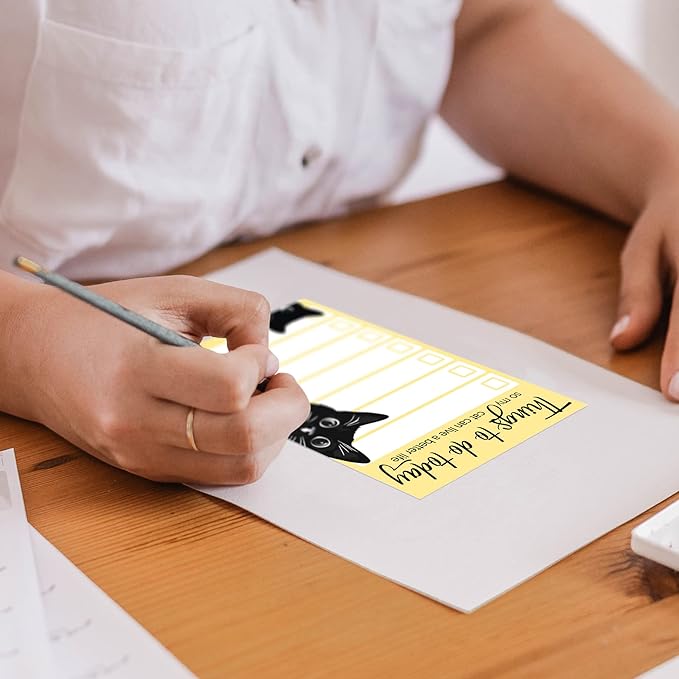 Funny Black Cat Lover Small to Do List Sticky Notes, Yellow | Things to Do Today | Humor Notebook Notepad Note Card for Women Gift| 50 Pages 4x6 by DAILY RITMO