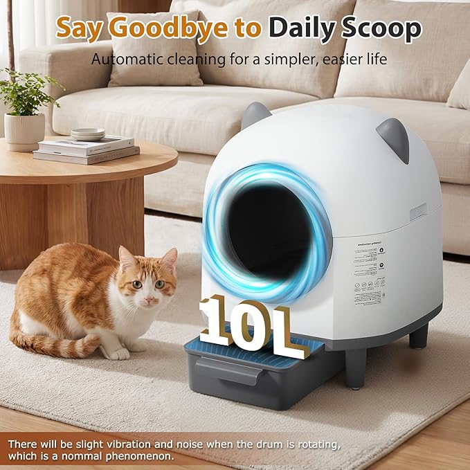 Self-Cleaning Cat Litter Box, Automatic Litters Box for Multiple Cats, Smart Litter Boxs with App Control, Safety Sensors, Removable Washable Liner
