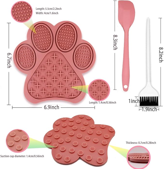 Lick Mat for Dogs and Cats,Dog Food Mat with Suction Cups,Slow Feeder & Non-Slip Design,Boredom & Anxiety Reducer,Calming Mat for Bathing,Grooming,and Nail Trimming (Pink&Green)