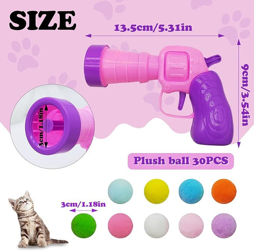 Andiker Cat Toy Balls Set, 30pcs Plush Cat Pom Pom Balls&a Plastic Launcher Set for Kitten Catch&Fetch Interactive Cat Toy with Colorful&Soft Cat Balls for Indoor Cats to Keep Fit (Pink 30pcs)