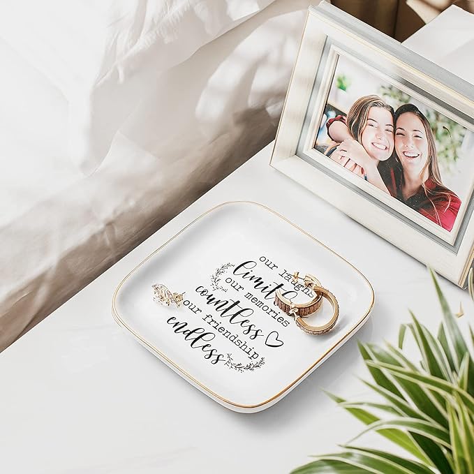 PUDDING CABIN Friendship Gifts for Women Friends Ring Dish Our laughs limitless, memories countless, friendship endless! - Mothers Day Gifts for Friends Female, Birthday Gifts For Women