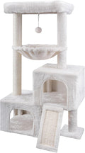 AIWIKIDE 37.4" Cat Tree Tower with Twin Cat Condos for Indoor Cats, All-in-One Activity Center with Cat Scratching Post Cozy Sleeping Perch Hammock and Toy Balls,Beige