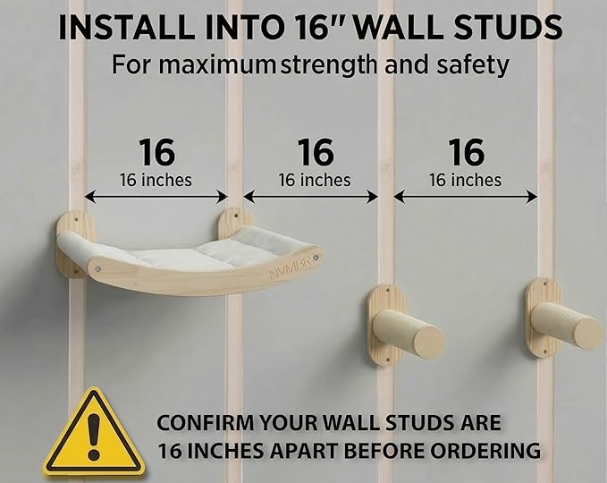 Cat Wall Shelf Bed Hammock with Sisal Stairs Set, Easy Install | 16 inch Stud Design | Holds up to 33 lbs | Indoor Shelf Lounge with Saftety Bar Designed in USA