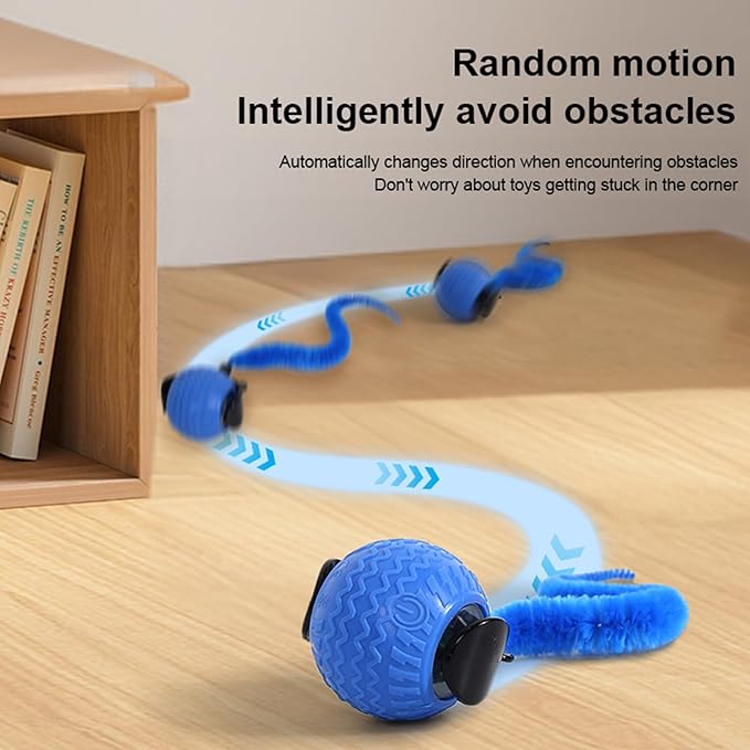 Interactive Cat Toy Ball with Tail, Automatic Moving Cat Balls for Indoor Cats - 360° Rolling, Dual Speed Adjustment, USB Rechargeable