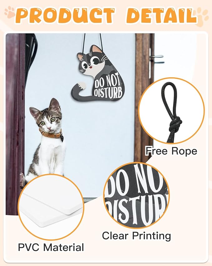 Putuo Decor Do Not Disturb Sign Welcome Please Knock, Cute Cat Door Sign Decor Reversible Double Sided Aesthetic Hanger Plaque for Room Front Door Porch Home Decor, Cat Lover Gifts Grey
