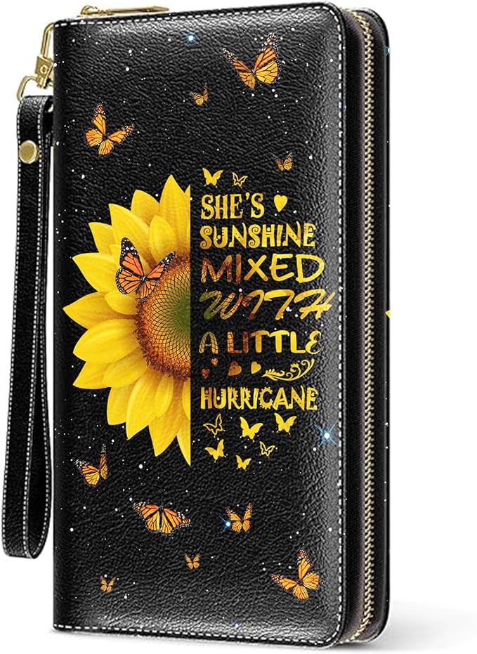 Sunflower Wallet, Sunflower Purse For Women, Floral Card Holder Purse With Zipper, Birthday Christmas Graduation Gifts For Women, Aesthetic Flower Office Daily Purse