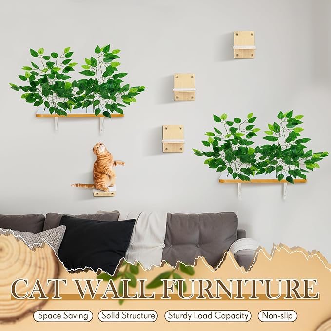 Gemscream 2 Pieces Cat Wall Shelves with 4 Steps Wall Mounted Cat Shelves and Perches Cat Furniture for Cats Kitten Kitty Indoor Living Room Climbing Scratching Playing and Relaxing Playground