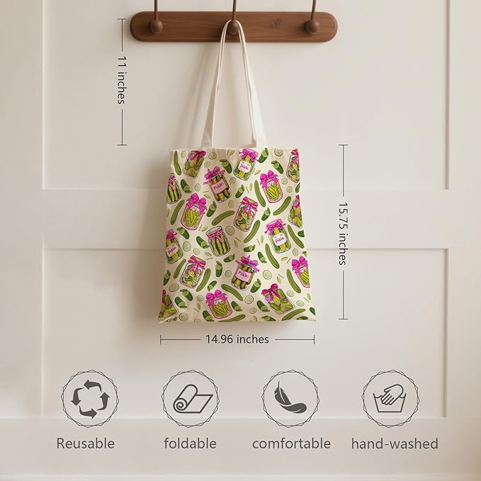 Aesthetic Canvas Tote Bag for Women - with Magnetic Snap Closure & Zipper Inner Pocket Reusable Bag for Shopping