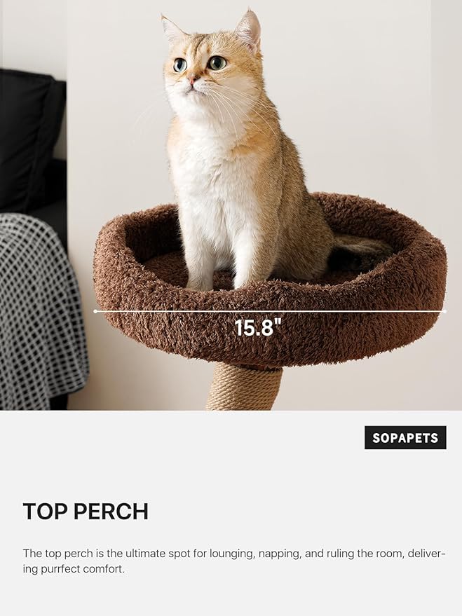 Modern Cat Tree for Large Cats, 40 Inch Solid Wood Cat Tower & Luxury Condo for Indoor Cats Adult, Heavy-Duty Cat Tree for Maine Coon, Stable Multi-Level Scratching Post, Cozy Perch & Hideaway, Brown