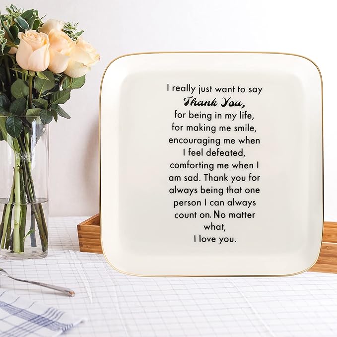 PUDDING CABIN Thank You Gifts for Women Mom - Ceramic Jewelry Tray 5.5inch - Mothers Day Birthday Appreciation Inspirational Gifts for Women Coworker Teacher, Retirement Gift for Woman