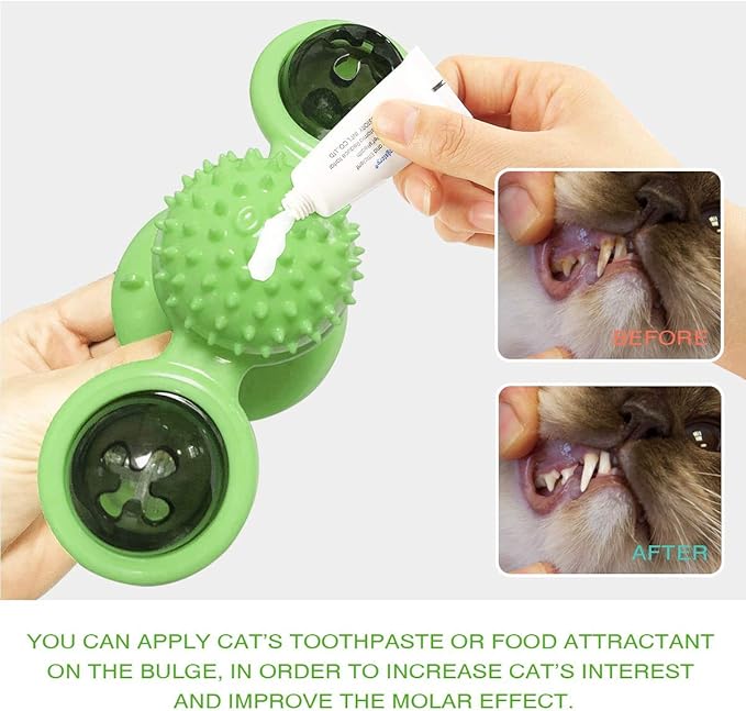 Interactive Windmill Cat Toys with LED Light Ball, Catnip, Suction Cup, Cat Exercise, Green