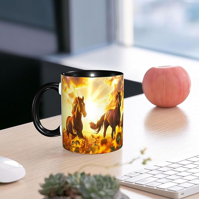 Horse Coffee Mug Funny Ceramic Tea Cup Novelty Presents for Women Men Home and Office Birthday Microwave Dishwasher Safe 11oz