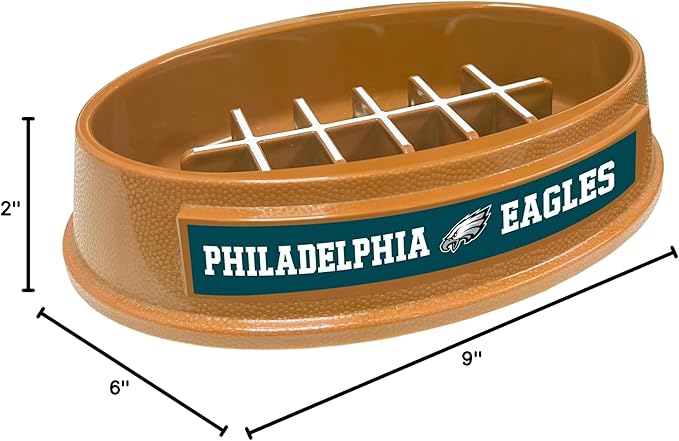 NFL Super-Bowl Philadelphia Eagles Slow Feeder Dog & Cat Bowl. Football Design for Healthy Digestion. Non-Slip for Large & Small Pets