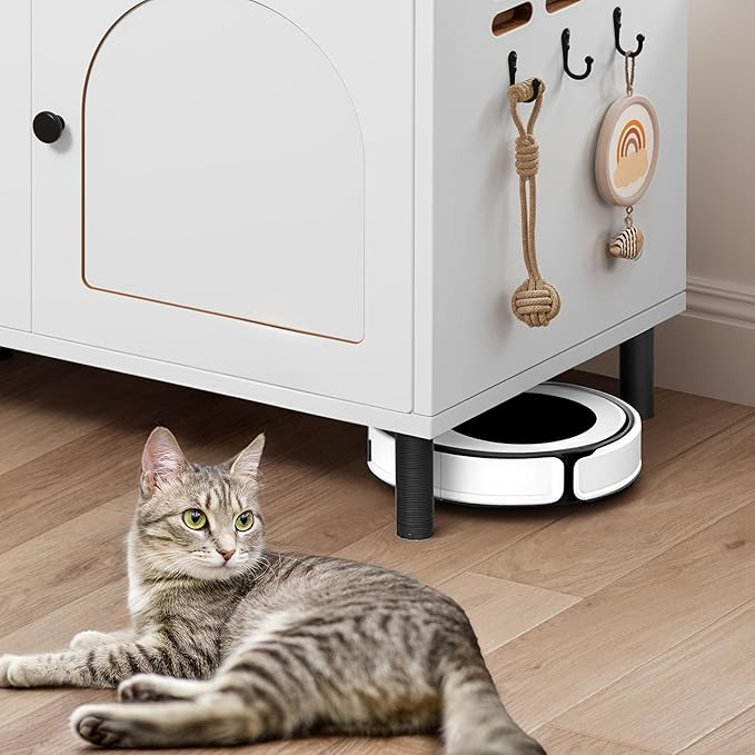 YITAHOME Cat Litter Box Enclosure, 47.2in Litter Box Furniture Hidden, Wooden Washroom Furniture, Hidden Litter Boxes Cover, Cat House Fit Most of Litter Cabinet, End Table, Nightstand, White+Black