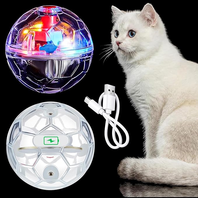 Sratte 2 Pcs Rechargeable Cat Ball Ghost Hunting Light up Cat Balls Toys Motion LED Motion Activated Flash Glowing Lighted Dog Interactive Toys Pet, Clear