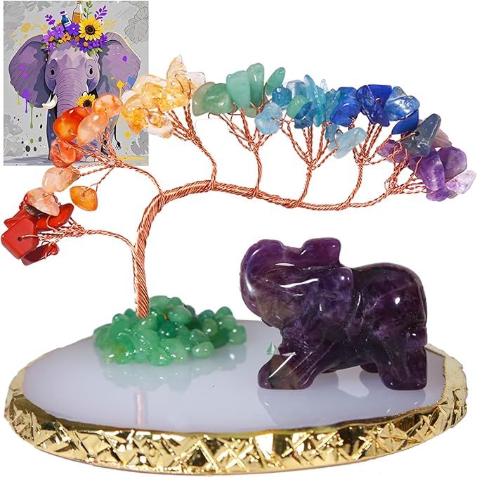 Dreamgirnh Elephant Gifts for Women, Amethyst Elephant Decor Statue Crystals and Healing Stones Chakra Crystal Tree, Cute Sculpture Gemstones Spiritual Home Office Desk Purple Decor, Mothers Day Mom