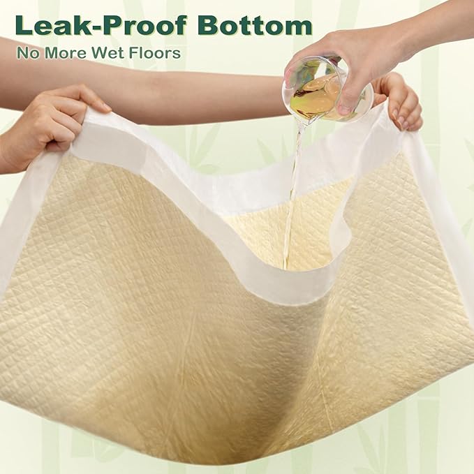 MIZOK Dog Pee Pads Extra Large 28"x34", Bamboo Puppy Pads Super Absorbent & Leak-Proof, 4-Corner Adhesive Tabs, Wee Wee Pads for Dogs, Superior Odor Protection, XL (40 Counts)