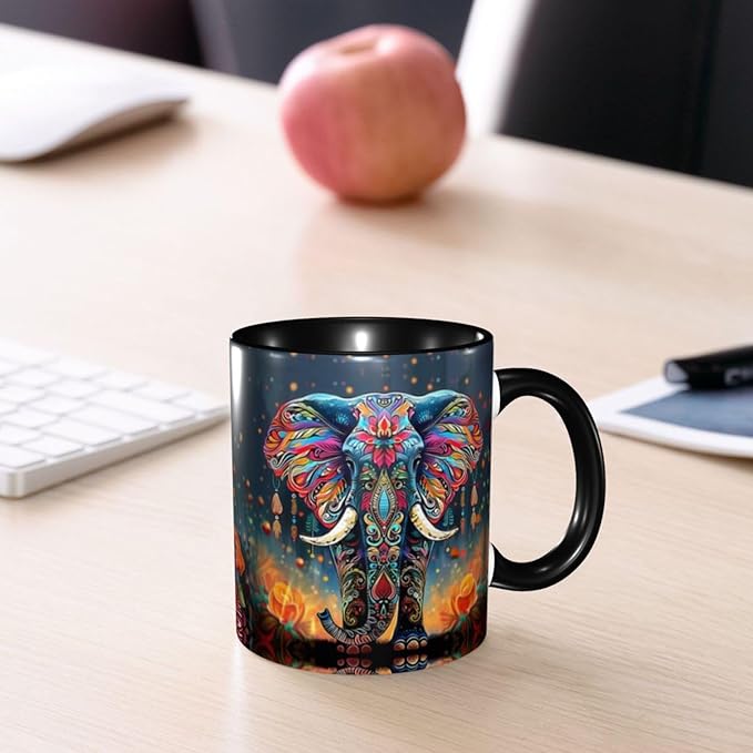 Elephant Coffee Mug Funny Ceramic Tea Cup Novelty Presents for Women Men Home and Office Birthday Microwave Dishwasher Safe 11oz