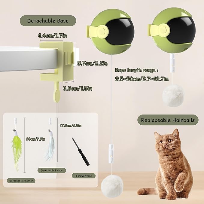 Interactive Cat Toys for Indoor Cats, Hanging Automatic Kitten Feather Toys Retractable Rope, Cat Toys for Bored Indoor Adult Cats with Feather & Fluff Ball & Tassel