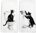 Funny Tuxedo Cat Hand Towels for Bathroom Washroom Kitchen Decor, Tuxedo Cat Gifts for Women Men, Cute Cats Decorative Hand Towels Set of 2, Black Kitty Themed Dish Tea Towel, 16x24 Inch