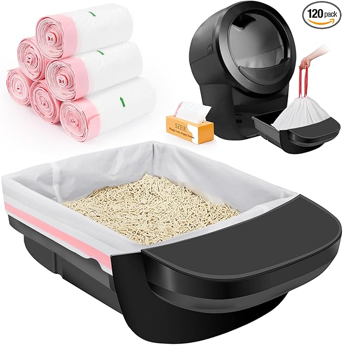 SZEE 120 Pack Automatic Litter Box Waste Bags, Drawstring Litter Box Liners