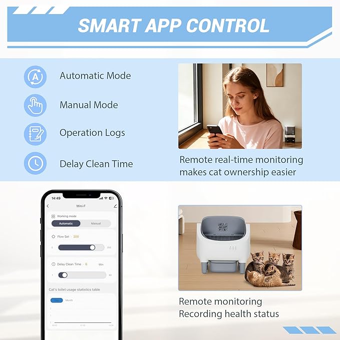 GarveeLife Automatic Self Cleaning Litter Box with APP Control, Open-Top Smart Cat Litter Box for Multiple Cats, 7-Layer Safety Sensors, 10.5L Large Waste Bin, Ultra Quiet, for Large Cats & Kittens