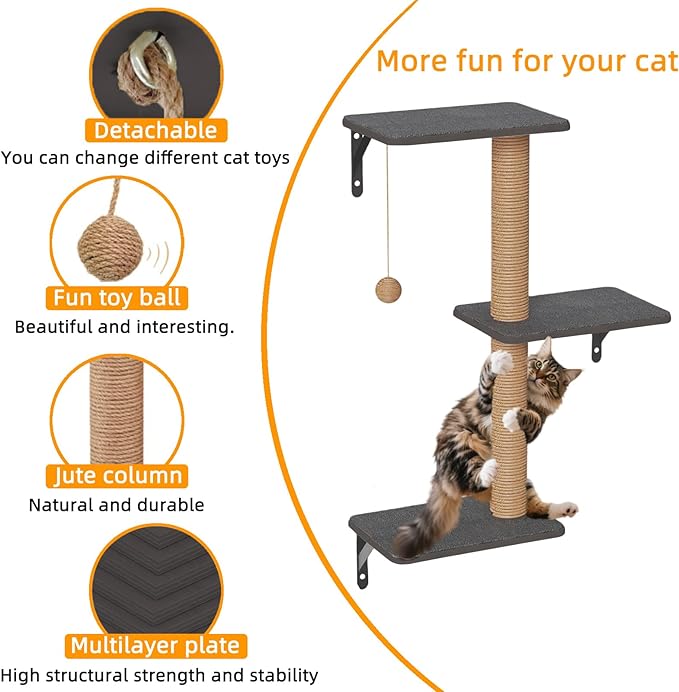 Cat Wall Shelves 5-Piece Set with Hammock, Wall-Mounted Cat Furniture Includes Cat Bridge, Condo, Ladder, Steps for Indoor Cats, Large Cats(Dark Gray)