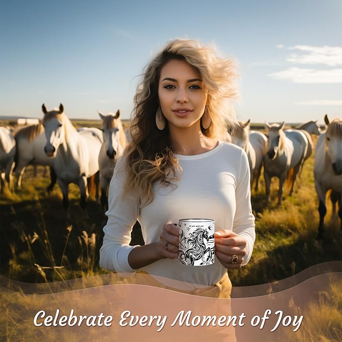 Horse Mug 11 Oz Horse Gifts Mothers Day Birthday Gifts for Women Men, Black and White Boho Mug Equestrian Gift Birthday Gift, Graduation Gift for Women Men, Ceramic Cup Microwave & Dishwasher Safe