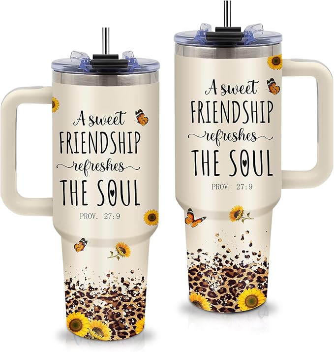Friendship Gifts for Women - 40oz Friend Tumbler with Handle & Straw, Stainless Steel Insulated Tumbler, Leak Proof, BPA-free, Christmas, Birthday, Friendship Gifts Cup, Travel Mug for Friend, Bestie