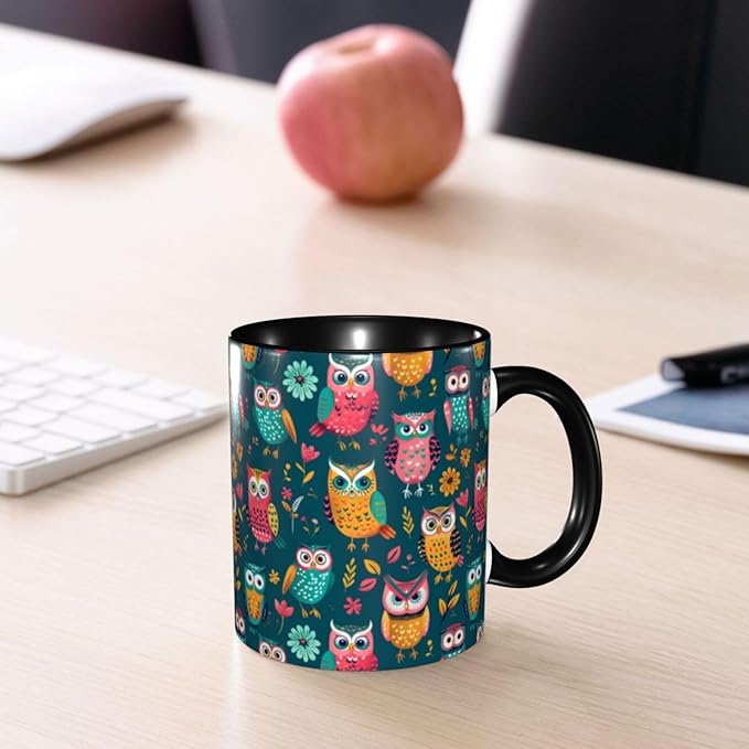 Owl Coffee Mug Funny Ceramic Tea Cup Novelty Presents for Women Men Home and Office Birthday Microwave Dishwasher Safe 11oz