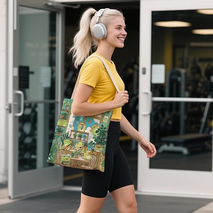 Aesthetic Canvas Tote Bag for Women - with Magnetic Snap Closure & Zipper Inner Pocket Reusable Bag for Shopping
