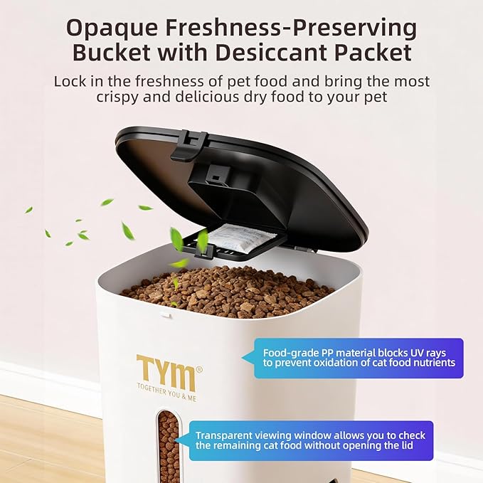 TYM Automatic Cat Feeder 7L Time Cat Feeder for Dry Food APP Control Pet Food Dispenser Programmable Portion Size Auto Feeder for Cats and Dogs with Stainless Bowl Large Capacity(WiFi is Not Required)