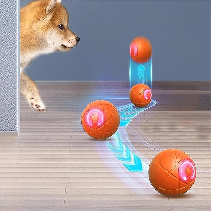 Interactive Cat Toy Ball - Automatic Cat Toy, USB Interactive Dog Ball Toy, Rolling Ball Dog Toy, Rechargeable Dog Interactive Toys Dog Ball with LED Light, Indoor Active Rolling Toys for Indoor Play