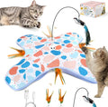Interactive Cat Toys with Bird, Hide and Seek Cat Toy, 2 in 1 Automatic Moving Concealed Feathers for Indoor Cats, Non-Slip Suction, Touch Activated, USB Rechargeable, Blue