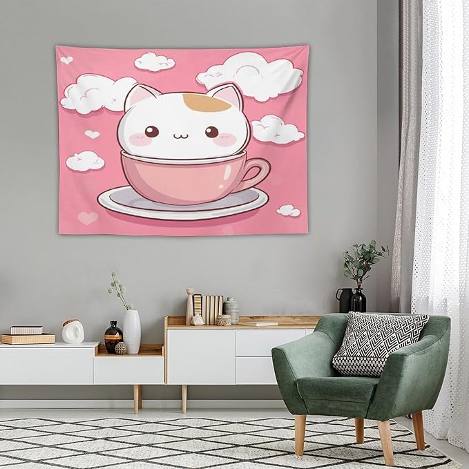 MaSiledy Kawaii Cat Tapestry Wall Hanging Cat Lover Gifts Aesthetic Bedroom Tapestries Landscape Tapestry Wall Art Home Decoration for Bedroom Living Room Dorm 30"x40" Gift for Christmas
