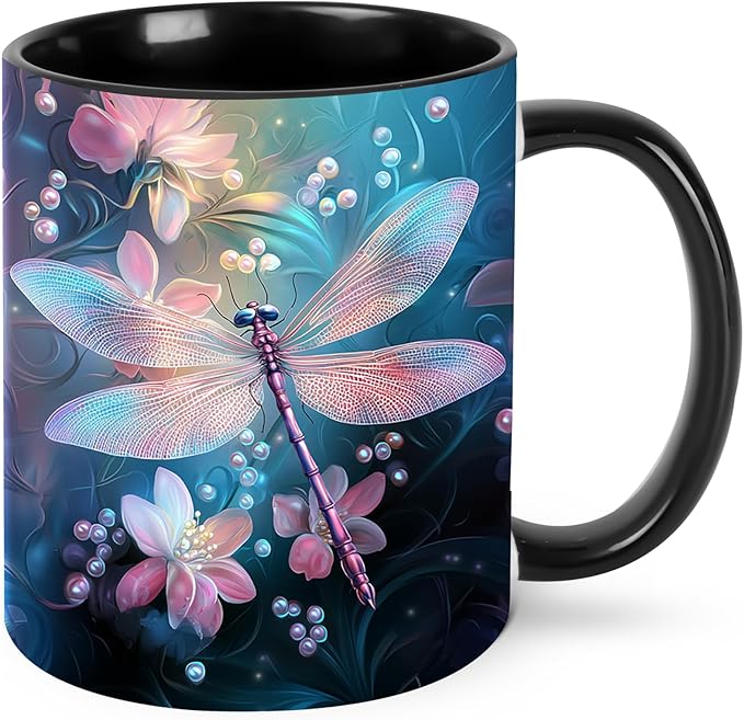 Dragonfly Coffee Mug 11oz Ceramic Tea Cup With Handle Funny Porcelain Mugs for Women Dishwasher Microwave Safe